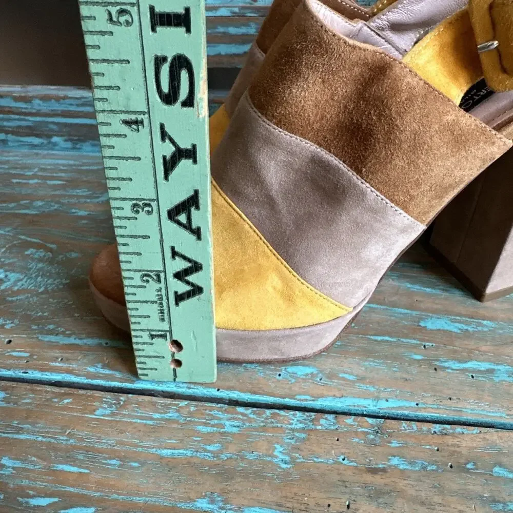 Alberto Zago Milano Suede Leather Platform Peeptoe Sandals Heels Made Italy 36